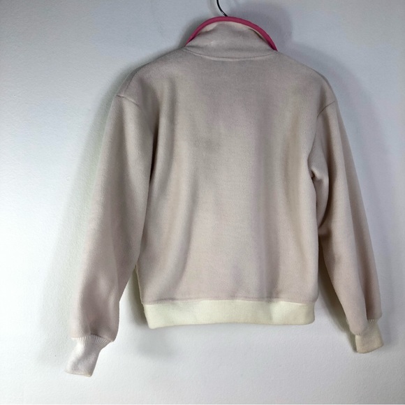 Woolrich Full Zip Up Womens Small Cream Fleece Jacket Snap Pink Ribbed Cuff USA - Picture 5 of 6